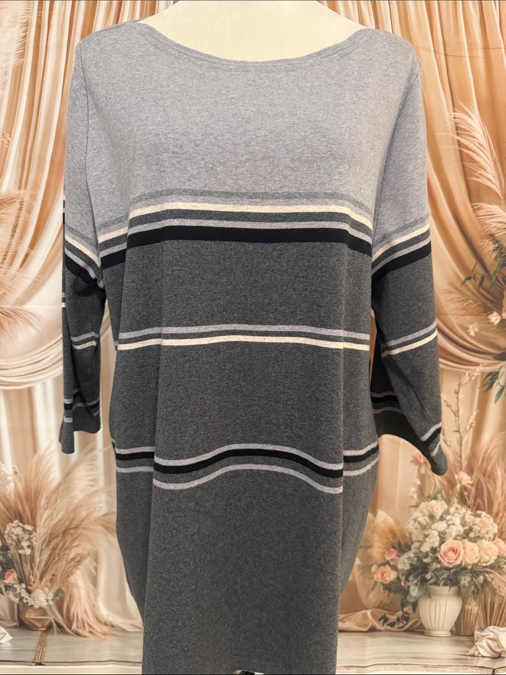 CJ Banks Gray & Black Striped Scoop Neck Sweater NWOT